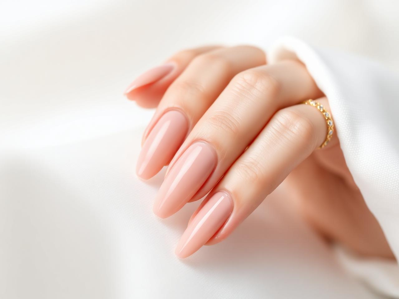 Glossy blush manicure with delicately shaped nails